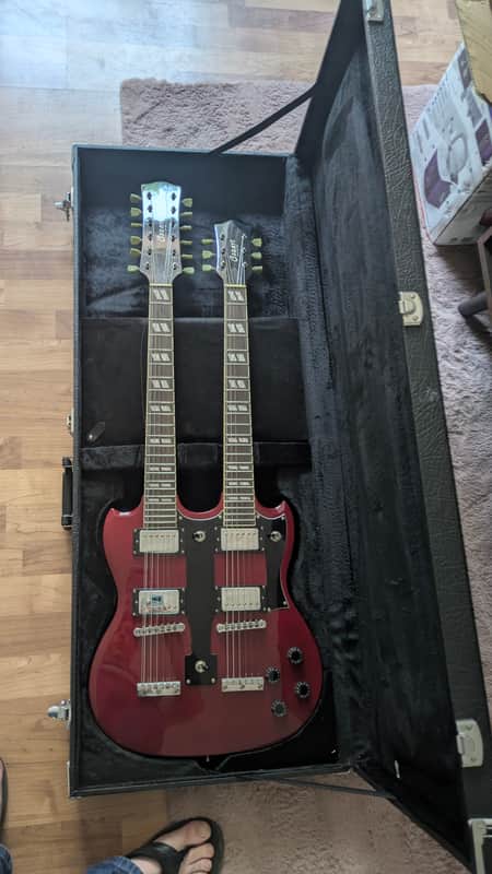 Custom 6/12 TRANS RED Double Neck Electric Guitar With Case image 1