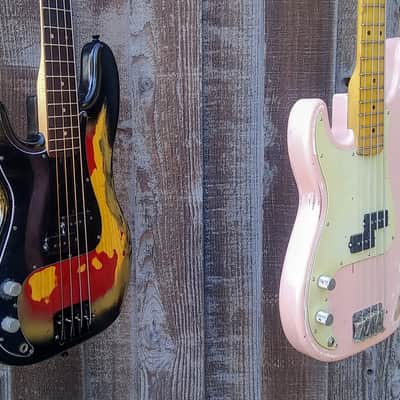 READ!!! 2-4-1 - FENDER - Precision Bass(es) Lefty - 1977 - Burst - Heavy Relic/Shell Pink image 2
