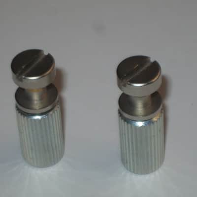 ONE pair of used (lightly relic'd) Gibson (API) Brushed Satin NICKEL finish STUDS (mounting pieces) and Silver finish ANCHORS (inserts) from 2014, for PTTP Brushed Satin NICKEL Finish Stop Bar Tailpiece (Stop Bar Tailpiece NOT included) image 17
