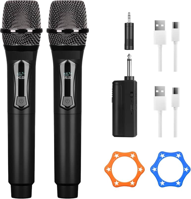 Wireless Microphone, Professional Dual-Handheld Dynamic Wireless Microphone System With Rechargeable Receiver, 200 Feet, Plug And Play, Ideal For Presentations, Weddings, And Public Address Systems image 1