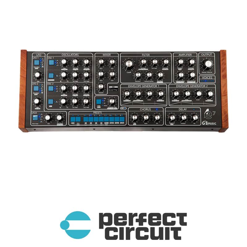 GS Music GS e7 Polyphonic Analog Synthesizer Desktop Module (Black + Blue) image 1