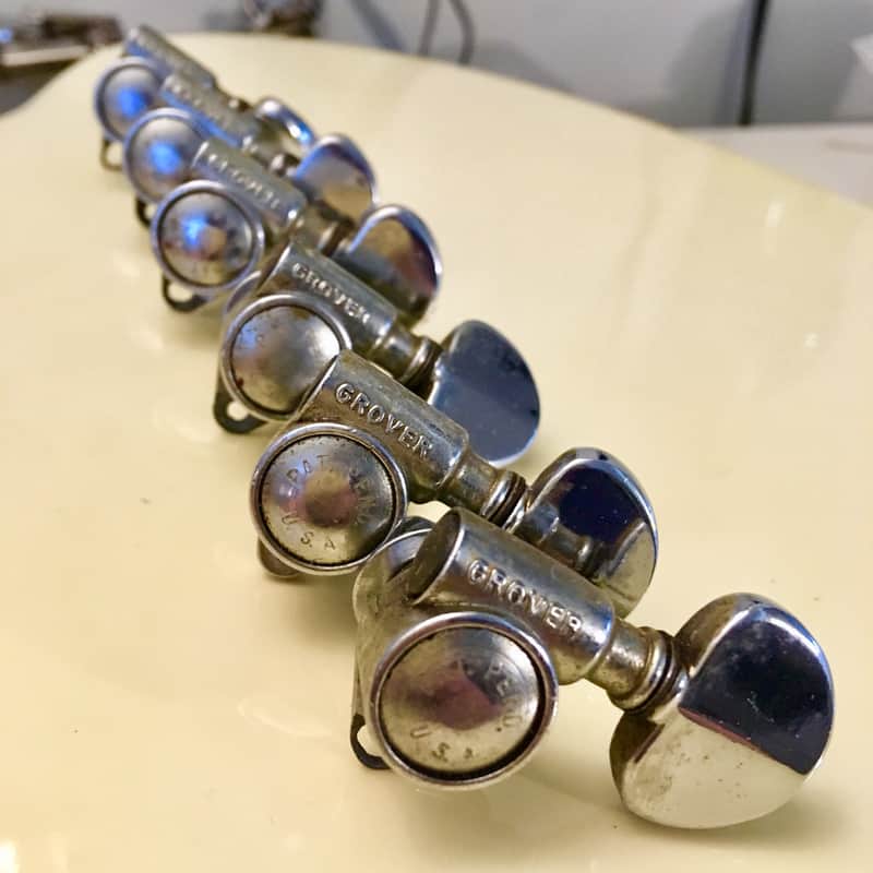 Grover 6 in line PAF pat pend tuners c 1960s Chrome original vintage fender gibson image 1