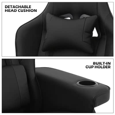 Music Studio Recliner Chair with Lumbar Support, Headrest & Cup Holder – 360° Swivel Producer Seat with Footrest, Adjustable Backrest, PU Leather Finish image 4