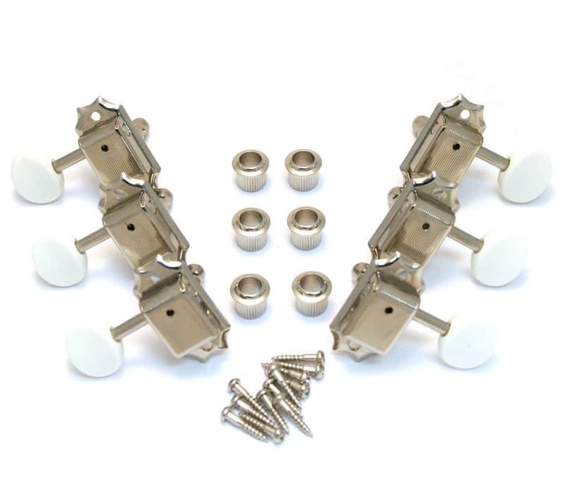 TK-0977-001 Gotoh Nickel 3x3 White Button Vintage Guitar Tuners image 1