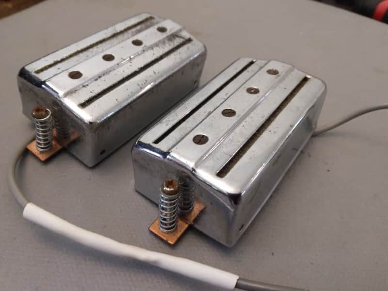 Silvertone 1490 Bass Pickup Pair 1970 Chrome Made in Japan image 1