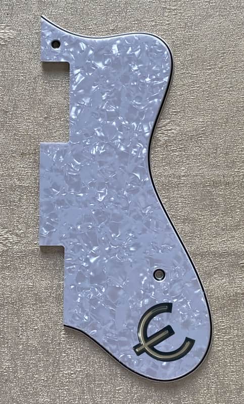 Custom Guitar Pickguard For Epiphone Dot Style Scratch Plate,4 Ply White Pearl & E Logo image 1