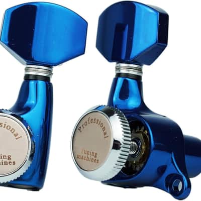 Guitar Locking Tuners (3L + 3R Handed) - 1:18 Ratio Lock String Tuning Key Pegs Machine Heads with Hexagonal Handle Replacement for LP SG Style Electric, Folk or Acoustic Guitars- Blue Chrome image 2