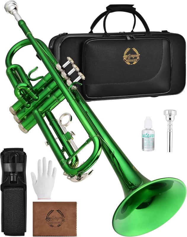 Bb Trumpet for Beginners, Brass Student Trumpet Kit with Case, 7C Mouthpiece, Cleaning Kit, Standard B Flat Instrument - Green image 1