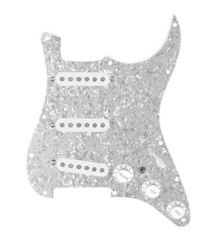 920D Custom Texas Vintage Loaded Pickguard for Strat With White Pickups, White Pearl Pickguard, and S7W-MT Wiring Harness image 1
