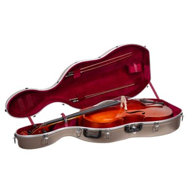 Crossrock 3/4 and 4/4 Size Cello Case | ABS Molded Hardshell with Wheels, Accessory Pocket, 2 Bow Holders, Security Lock, and Detachable Straps-Champagne image 2
