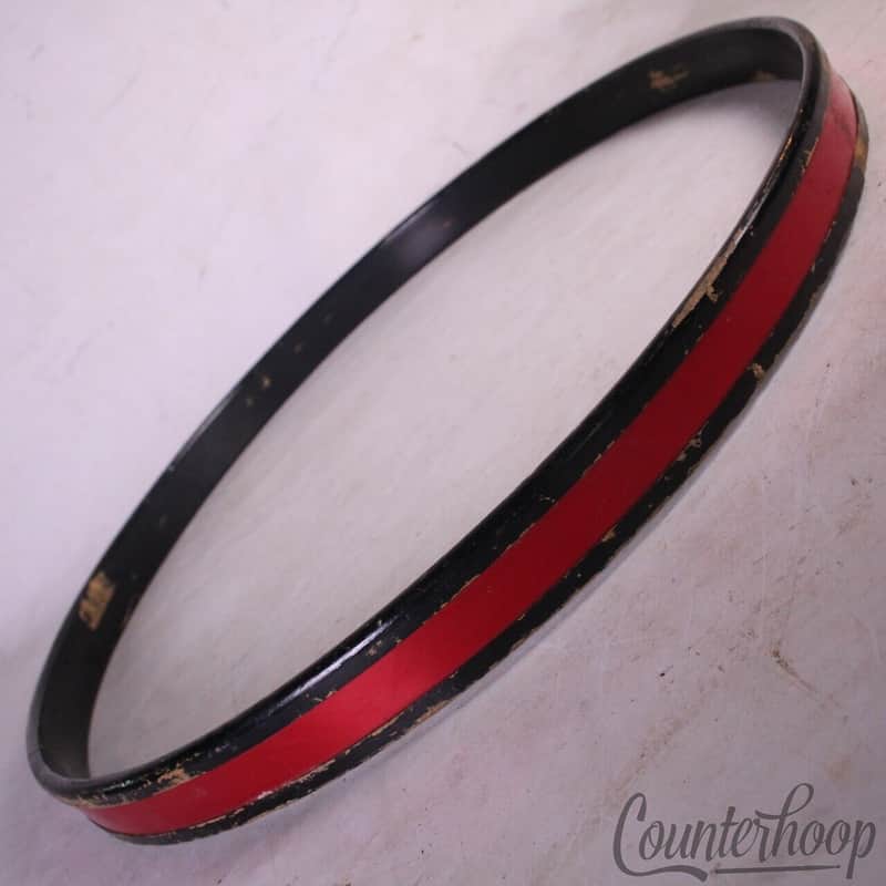 *Premier 22"Red Wrap Inlay Bass Drum Wood Hoop/Rim Vintage 70s England Black UK* image 1