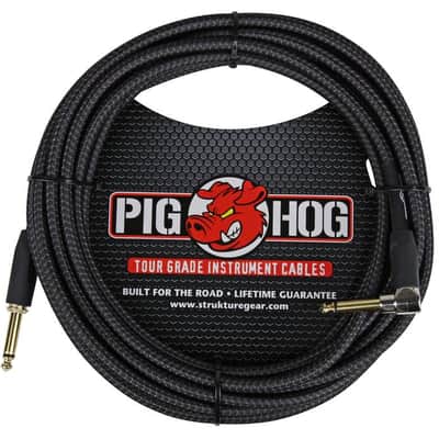 Pig Hog PCH20BKR Black Woven ¼” TO ¼” Right Angle Instrument Cable, 20ft image 2