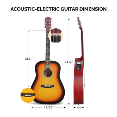 Glarry 41 Inch EQ Acoustic Guitar Kit Dreadnought Design - Sunset image 9