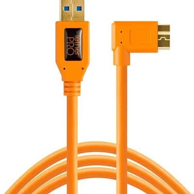 Tether Tools TetherPro USB 3.0 to Micro-B Right Angle Cable, 15' (4.6m), High-Visibility Orange image 1