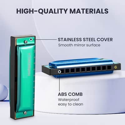 Harmonica Set, 7 Keys Diatonic Mouth Organ with Case, A, B, C, D, E, F, G, Professional, Bronze Reed, Polished Finish image 2