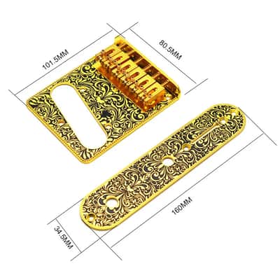 Gold Engraved Guitar Vintage Tele Style Bridge with Control Plate Panel image 5