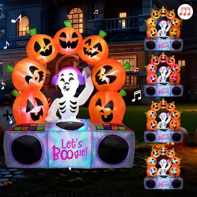 6FT Halloween DJ Skeleton Inflatable w/ Boombox, Lights & Music | Let’s Boogie image 1
