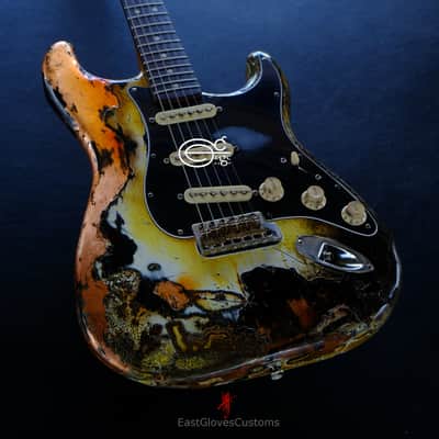 Fender Stratocaster Yellow/Copper Hot Lava Super Heavy Aged Relic by East Gloves Customs image 5