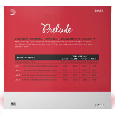 D'Addario Prelude Medium Tension Double Bass Strings, 3/4 Standard Scale image 3
