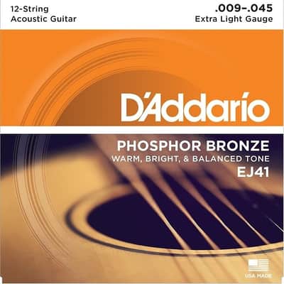 D'Addario EJ41 12-String Phosphor Bronze Extra Light Acoustic Guitar Strings