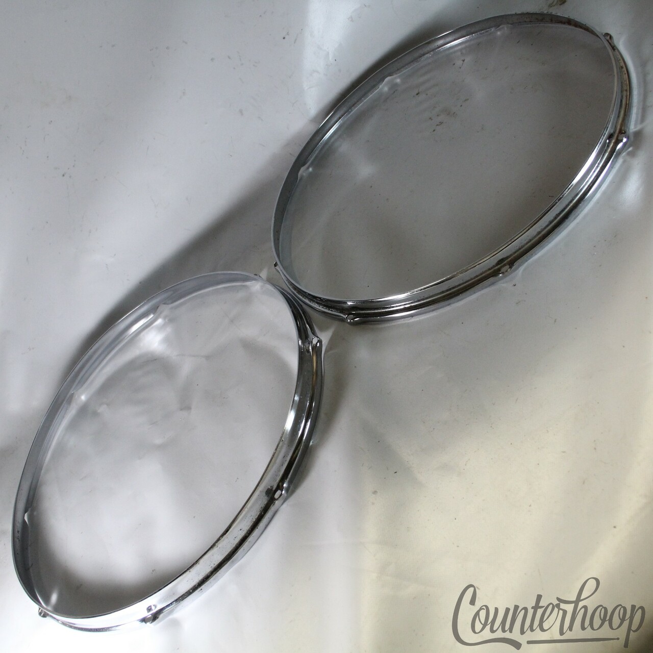 Slingerland 2x 18"Floor Tom Drum Batter Rims/Hoops Stick-Saver Chrome Vintage70s — main photograph