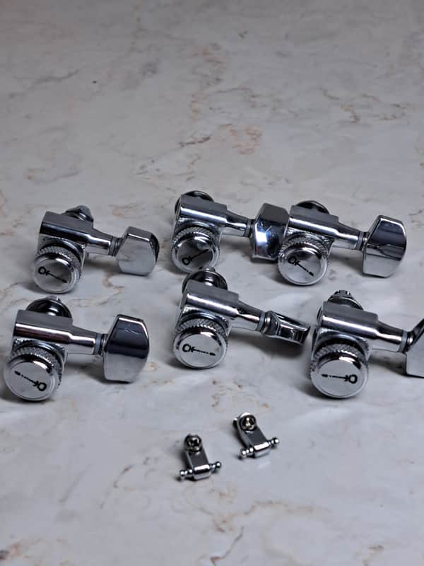 Charvel MIM Pro Mod So Cal Tuners Tuning Pegs 6 In-line Dual Pin & 2 String Trees- Chrome Finish image 1