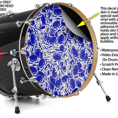 Decal Skin FITS 22" Bass Kick Drum Scattered Skulls Royal Blue HEAD NOT INCLUDED image 2