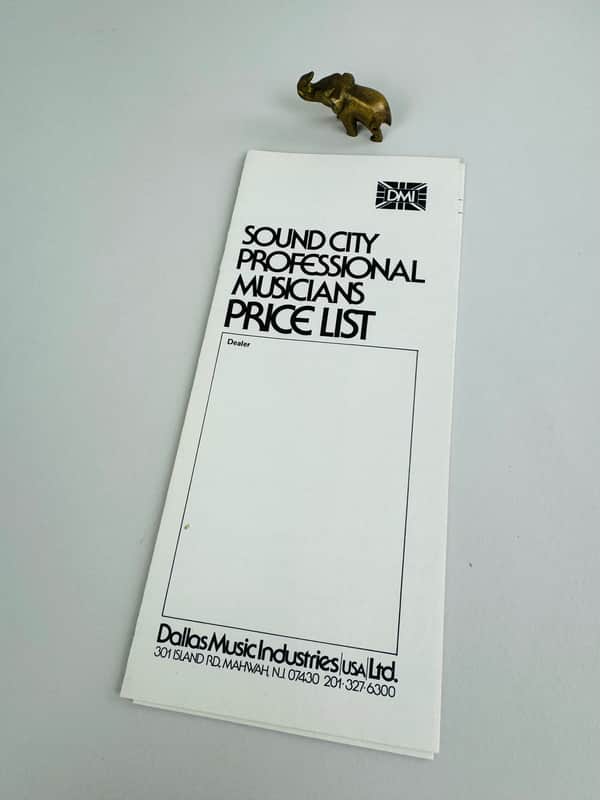 Sound City Professional Musicians Price List, (c. 1974) image 1