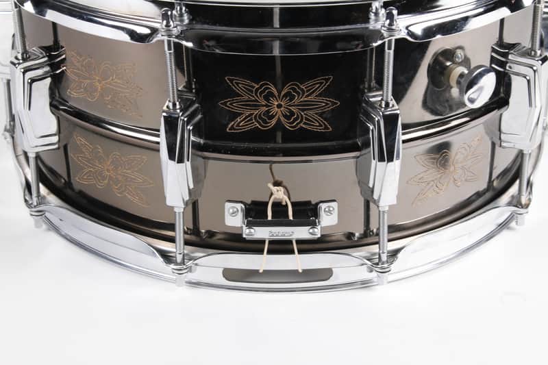 Ludwig No. 451 Engraved Black Beauty 6.5x14" Brass Snare Drum with Rounded Blue/Olive Badge 1979 - 1980 image 3