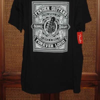 new (with Fender paper hang tag) A+ shape Fender Forever Loud Trusted Quality Black short sleeve T-Shirt, 100% Cotton, Size XXL (XX-Large), p/n: 9101310806 (NO packaging) image 1