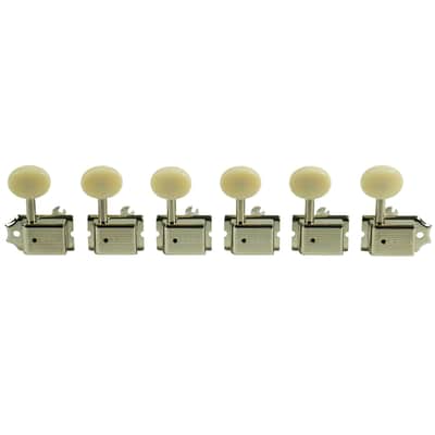 Kluson 6 In Line Deluxe Series Tuning Machines - Single Line - Nickel With Oval Plastic Buttons