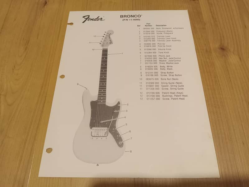 Vintage Late 1970's Fender Bronco Replacement Parts List! Original Case Candy, Paperwork! image 1