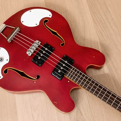 1960s Mosrite Celebrity Vintage 25" Short Scale Hollowbody Bass Cherry, USA-Made image 9