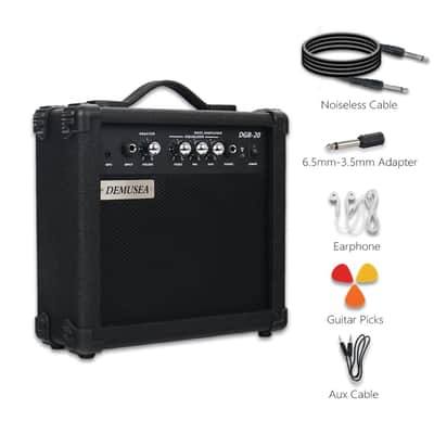 Demusea 20W Electric Bass Amplifier Black Bass Amp Portable Travel Beginner Practice Headphone Jack Aux Treble Middle Bass Mp3 with 3m Noiseless Cable Adapter Picks Aux Cable Earphone image 7