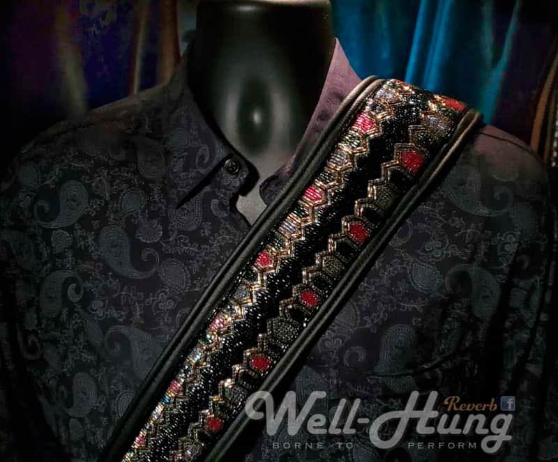 Well-Hung "Showstoppah!" 3-1/4" wide padded leather and beaded Class Act Guitar Strap image 1