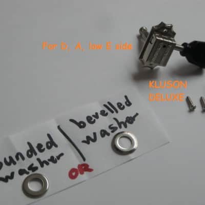 ONE near A+ genuine Gibson (Kluson) Deluxe Vintage Style Tuner for high D, A, low E side - PMMH model but with Black BUTTON (& says KLUSON DELUXE) + screws, washer, & nut with threaded shaft - HARDWARE: Nickel (from 2013 LPJ - NO guitar included) image 23