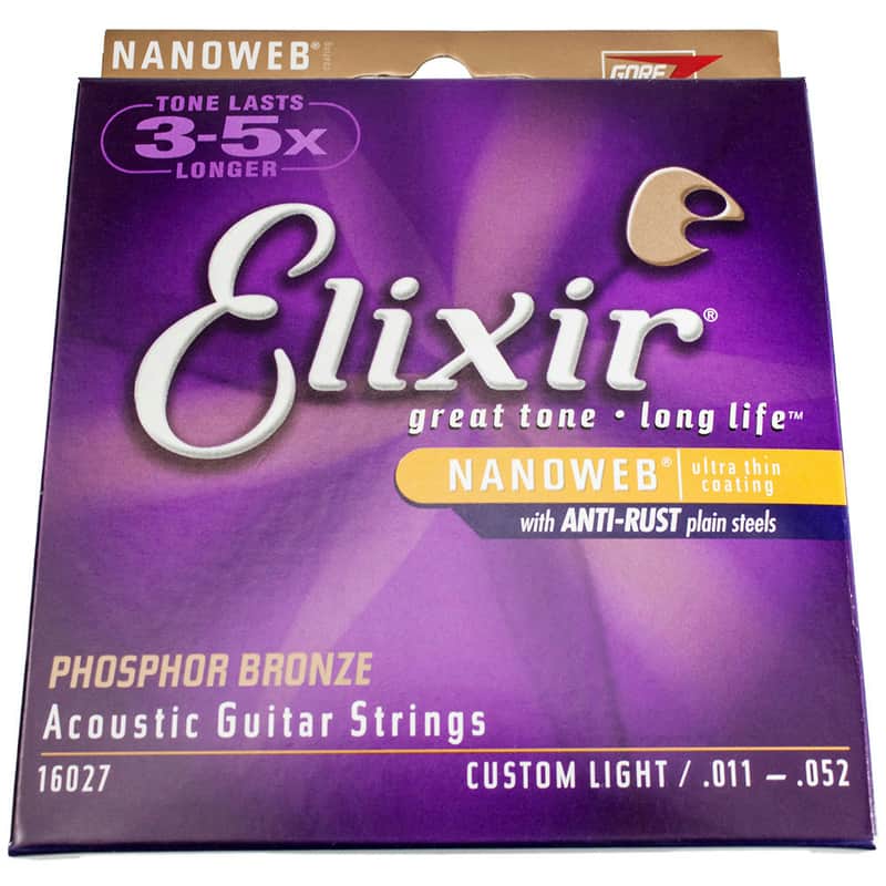 Elixir 16027 Nanoweb Phosphor Bronze Acoustic Guitar Strings - Custom Light (11-52) image 1