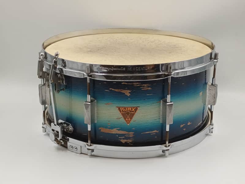 Vintage Ajax 1930s New Century Dual Snare Drum – Blue Silver Duco – Solid Shell image 1