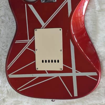 Olympic Strat-Style Electric Guitar Red & White EVH-Inspired Stripes – Used image 6