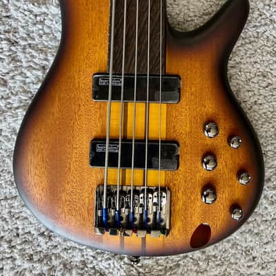 Ibanez SRF705BBF Portamento 5-String Fretless Bass, Natural Browned Burst Flat image 3