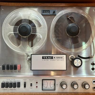 TEAC A-1200 3-head 3-motor R2R 2-track 1/4" stereo 7" reel to reel recorder tape deck player 1960s - stained wood and stainless steel image 1