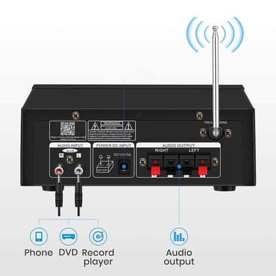 Bluetooth Stereo Amplifier - Desktop Audio Power Amp Receiver with FM Radio, MP3/USB/SD Readers image 3