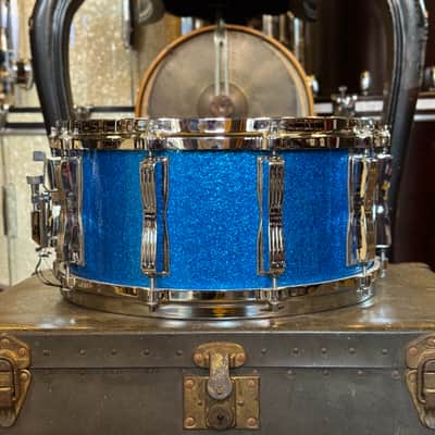 USED 90's Ludwig 6.5x14 Monroe Era Classic Maple Snare Drum in Blue Sparkle image 4