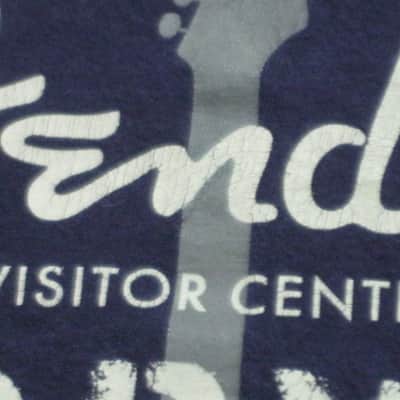 pre-owned / worn genuine Fender - Fender Factory Tour (Corona, California USA) - short sleeve T-Shirt, Men's X-Large (XL) Navy Blue with Creme & Gray Graphic, 100% preshrunk cotton, late 2000s to early - mid 2010s image 18