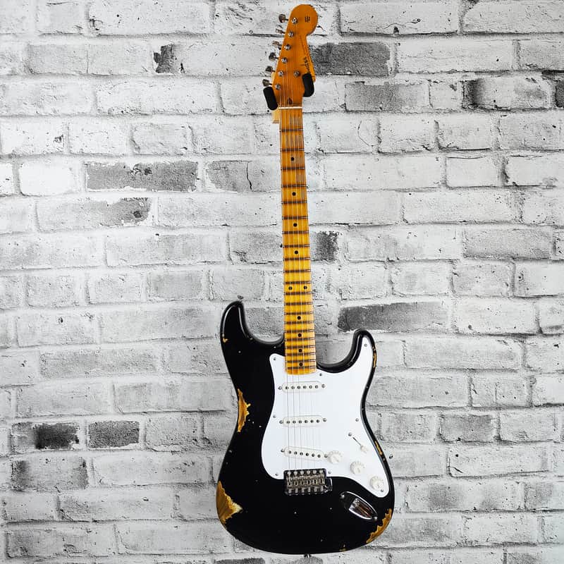 Fender Custom Shop Limited Edition Fat 1954 Stratocaster Relic with Closet Classic Hardware, 1-Piece Quartersawn Maple Neck Fingerboard, Aged Black image 1
