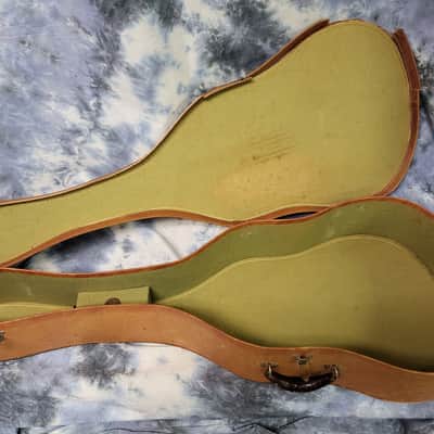 Vintage RARE 1955 Tan Green Geib Soft Shell Acoustic Guitar Case Leather Handle Gibson Epiphone Archtop Flattop image 8