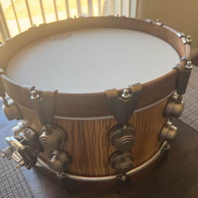 7”x14” Custom Creation Snare Drum - Solid Exotic Zebra Wood Shell - DW Timeless Timber Hardware image 5