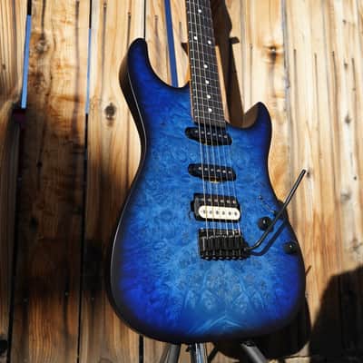Schecter CUSTOM SHOP USA Sunset Custom-II - Ocean Blue Burst Satin 6-String w/ Case image 3
