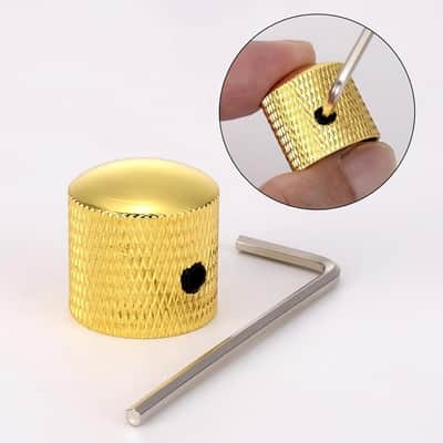 3PCS Metal Volume Tone Dome Guitar Speed Control Knurled Shaft Pots Knobs with Keys Screws Set for Electric Guitar or Bass (Gold) image 3