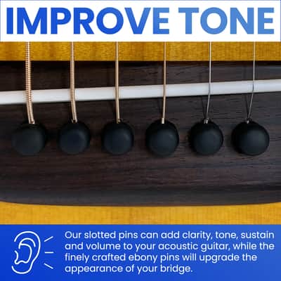 Crosby Slotted Pure Ebony Bridge Pins for 6 & 12 String Acoustic Guitar image 2